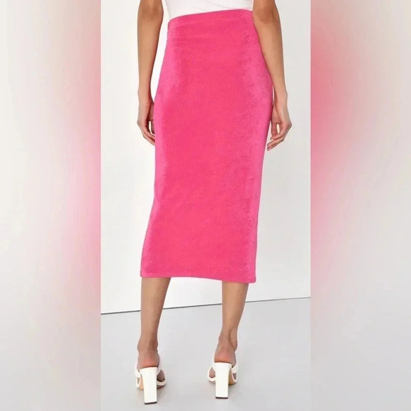 Lulus Pink Tie-Front Faux Wrap Midi Skirt - Picture 2 of 5